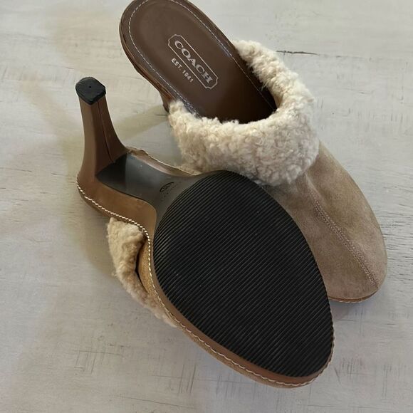COACH Shearling Suede/Leather Clog Heels - Picture 11 of 12